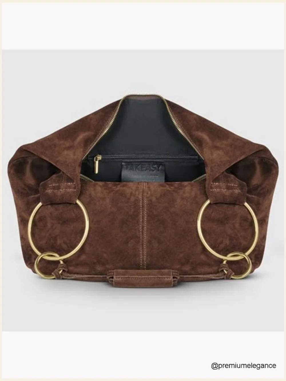 Italian Suede Hobo Bag with Zippered Closure Ring Hardware Large Shoulder